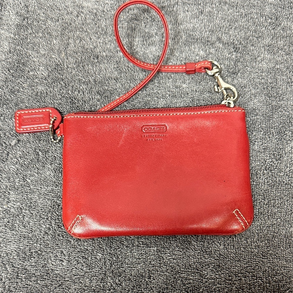 Coach Cherry Red Leather Wristlet - Picture 1 of 11
